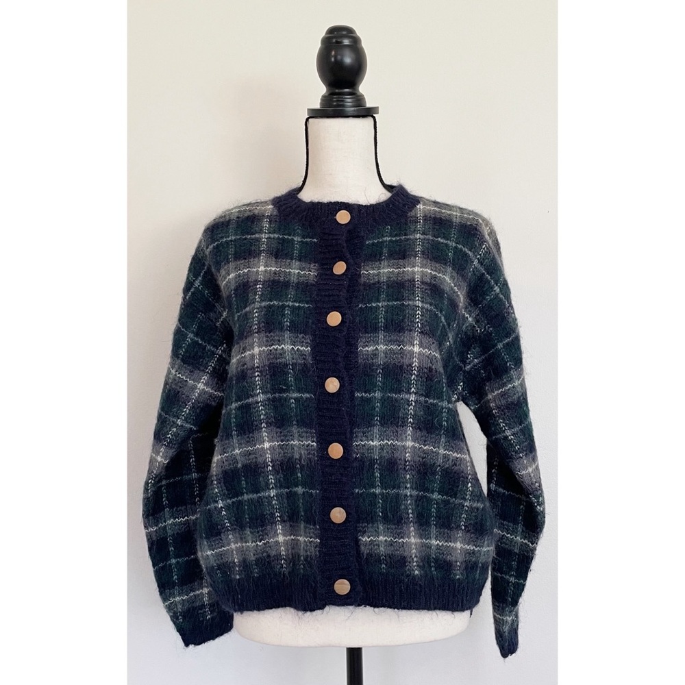 Vintage 90s Wool Plaid Cardigan